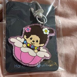 Cute Pink Monchichi Phone Charm or Bag Charm.